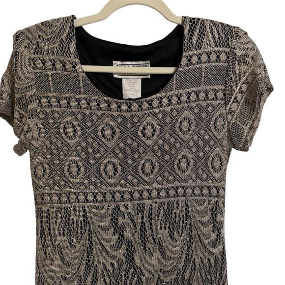 90s Vintage Art Deco BohoJessica Howard Gold Shimmer Maxi Dress Small - Picture 4 of 8